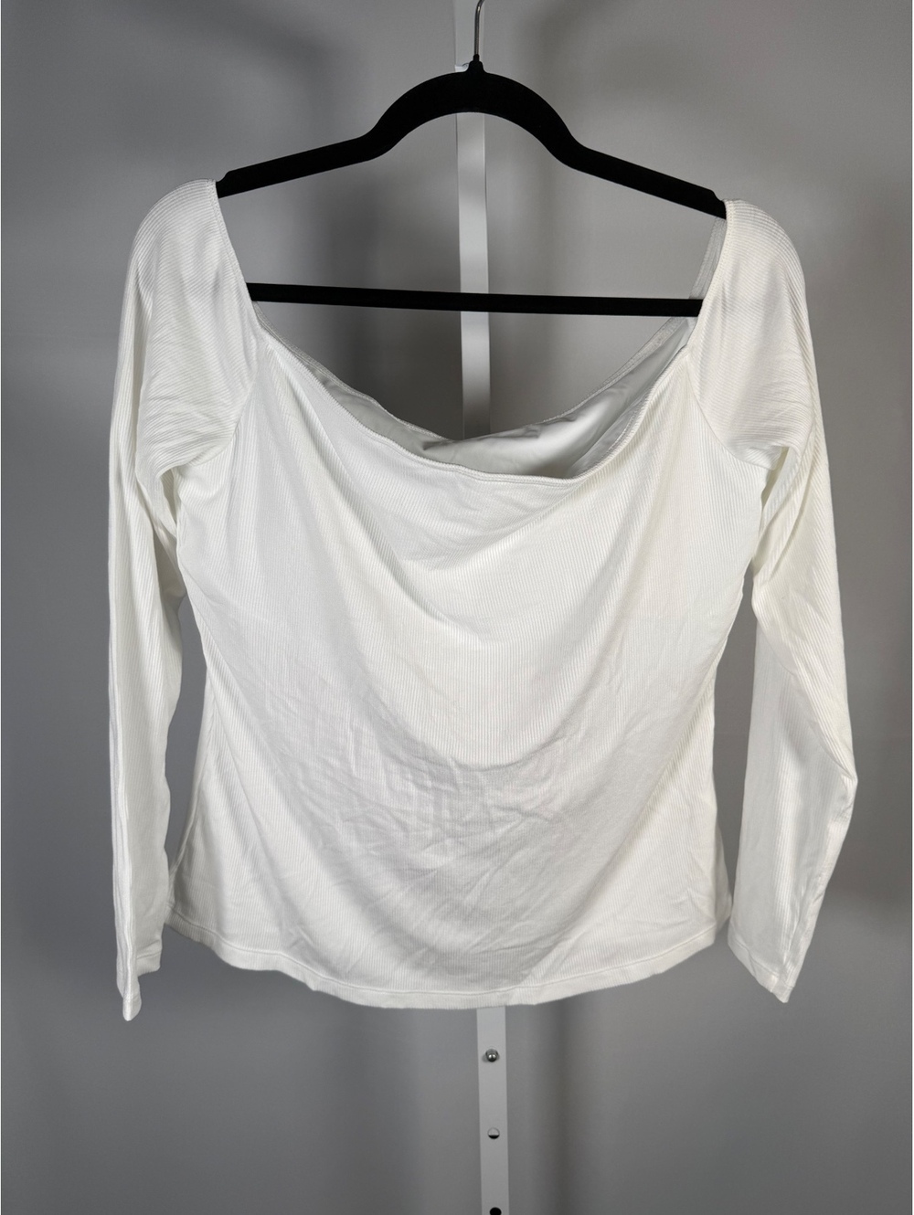 Halara Ribbed Knit Off Shoulder Long Sleeve 2-in-1 Casual Top White Size XL - Picture 3 of 9